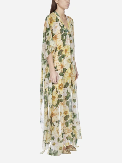 Shop Dolce & Gabbana Camellias Print Silk Caftan Dress