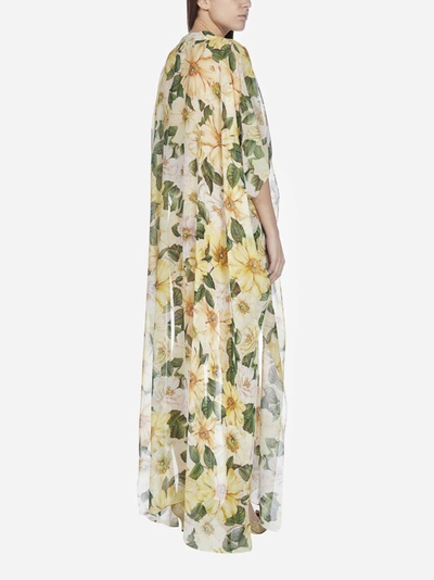 Shop Dolce & Gabbana Camellias Print Silk Caftan Dress