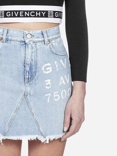 Shop Givenchy Logo Print Denim Miniskirt In Light Blue