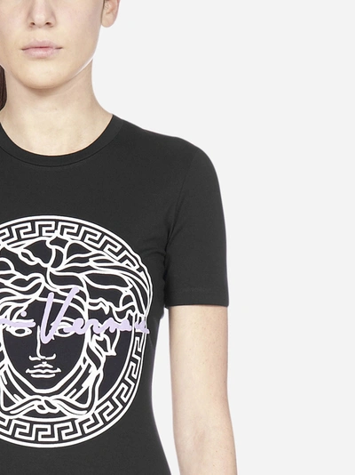 Shop Versace Medusa And Logo Viscose T-shirt In Black