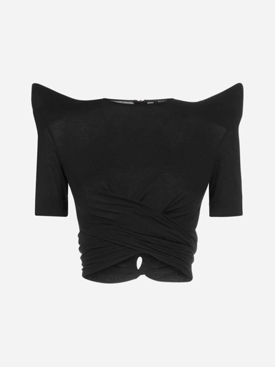 Shop Balmain Padded Shoulder Knit Crop Top