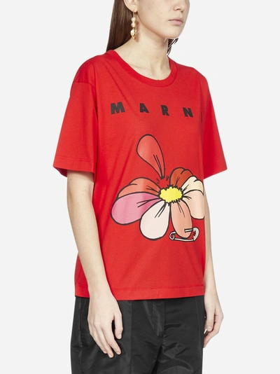 Shop Marni Flower And Logo Print Cotton T-shirt