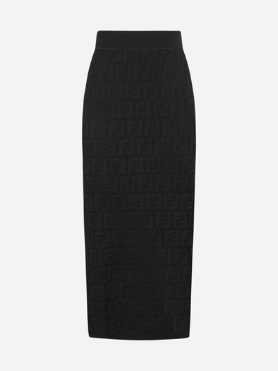 Shop Fendi Ff Logo Jacquard Midi Skirt In Black