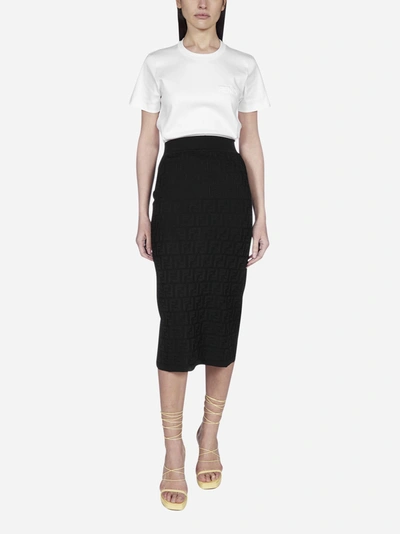 Shop Fendi Ff Logo Jacquard Midi Skirt In Black