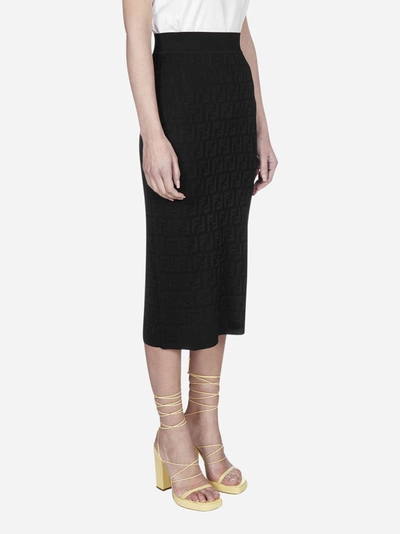 Shop Fendi Ff Logo Jacquard Midi Skirt In Black