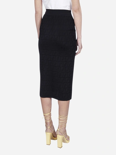 Shop Fendi Ff Logo Jacquard Midi Skirt In Black