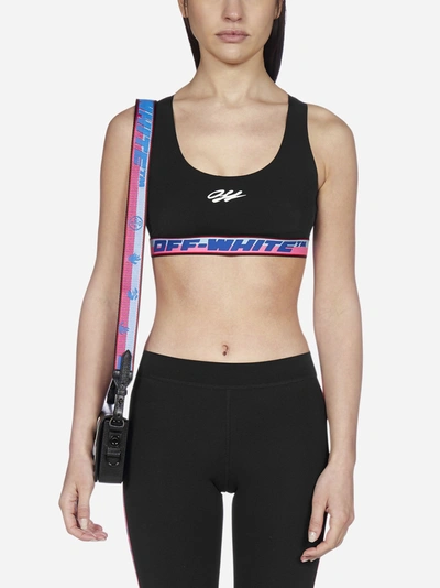 Shop Off-white Logo-stripe Bra Top In Black