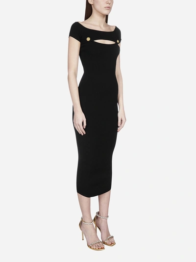 Shop Balmain Stretch Knit Off-shoulder Midi Dress