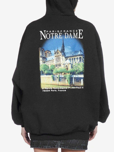 Shop Balenciaga Sacre Coeur And Notre Dame Print Cotton Hoodie In Black