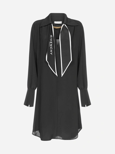Shop Givenchy Logo-scarf Detail Silk Shirt Dress