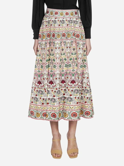 Shop Alice And Olivia Earla Printed Blend Linen Midi Skirt