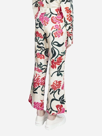 Shop Marni Floral Print Silk Trousers