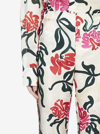Shop Marni Floral Print Silk Trousers