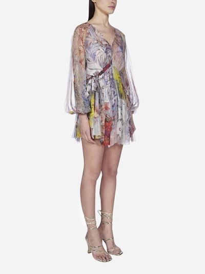 Shop Zimmermann Luminous Tie Side Patchwork Print Silk Mini Dress