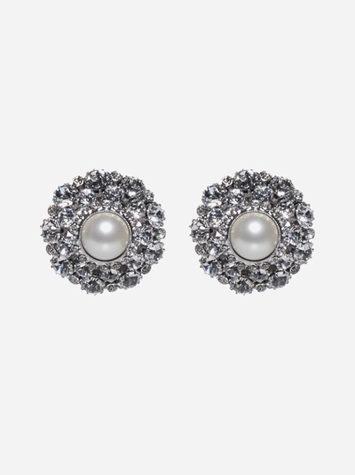 Shop Alessandra Rich Crystal And Pearl Round Earrings