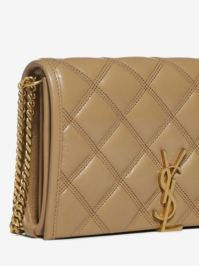 Shop Saint Laurent Becky Monogram Quilted Leather Wallet-bag In Natural Tan