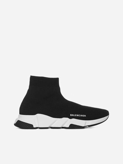Shop Balenciaga Speed Stretch Knit Sneakers In Black - White