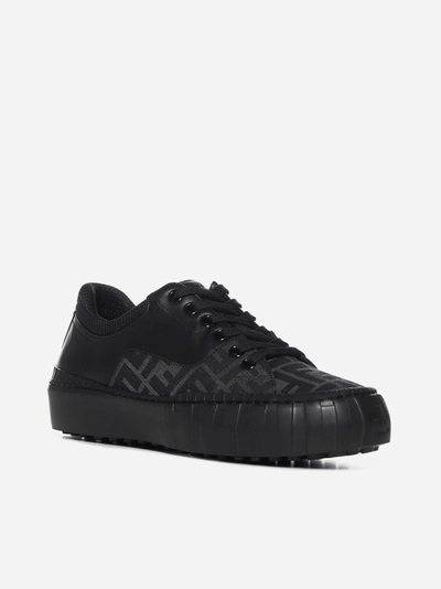 Shop Fendi Ff Motif Fabric And Leather Sneakers In Black - Grey