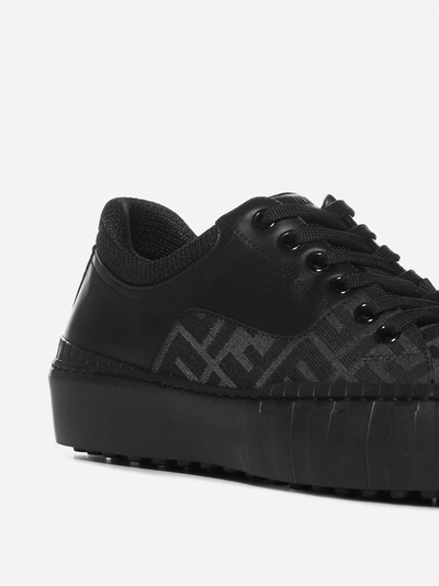Shop Fendi Ff Motif Fabric And Leather Sneakers In Black - Grey