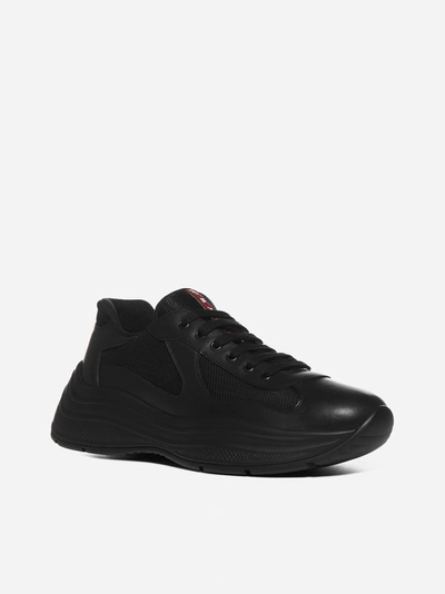 Shop Prada America's Cup Leather And Mesh Sneakers