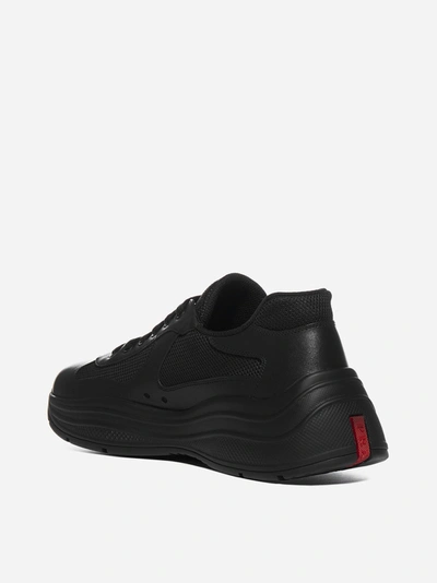 Shop Prada America's Cup Leather And Mesh Sneakers