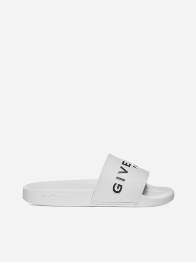 Shop Givenchy Logo Rubber Slides In White