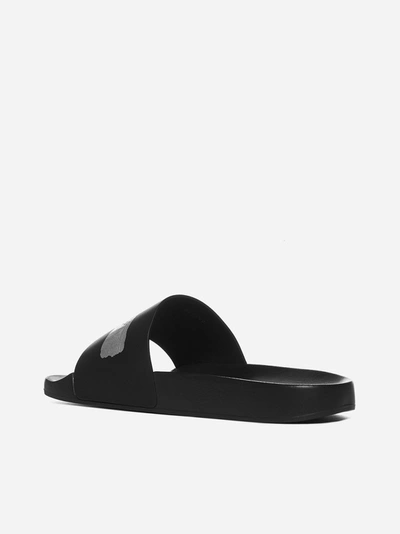 Shop Givenchy Logo Rubber Slides In Black - Silver