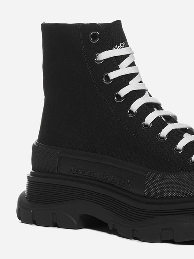 Shop Alexander Mcqueen Tread Slick Canvas Ankle Boots In Black