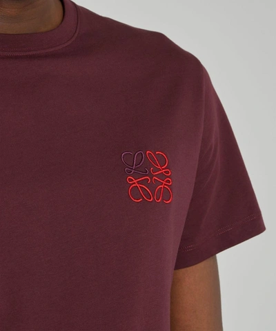Shop Loewe Anagram Embroidered T-shirt In Burgundy