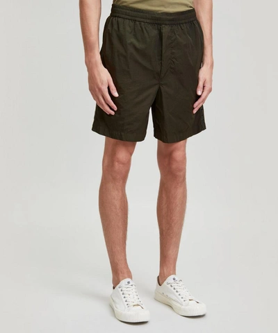 Shop Moncler Taped Seam Logo Shorts In Green