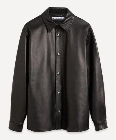 Shop Acne Studios Snap-button Leather Overshirt In Black