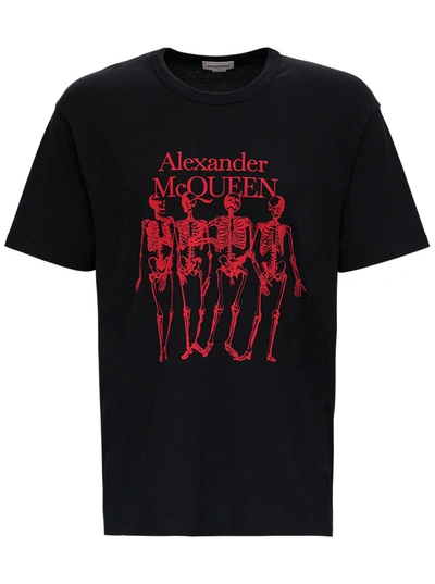 Shop Alexander Mcqueen Cotton Skeleton T-shirt With Print In Black