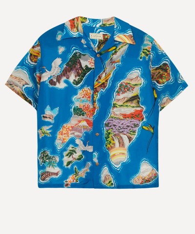 Shop Kapital Pacific-atlantic Aloha Silk-rayon Shirt In Blue