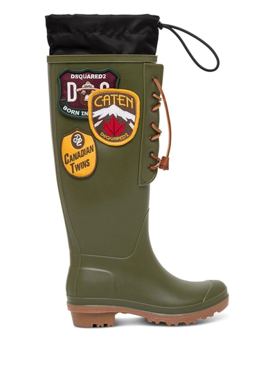 Shop Dsquared2 Green Rubber Rain Boots With Patch