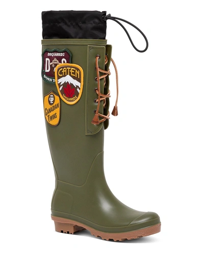 Shop Dsquared2 Green Rubber Rain Boots With Patch