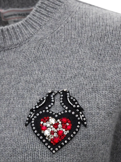 Shop Alexander Mcqueen Grey Wool Sweater With Love Birds Patch