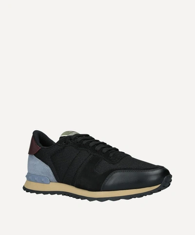 Shop Valentino Rockrunner Suede And Mesh Sneakers In Black