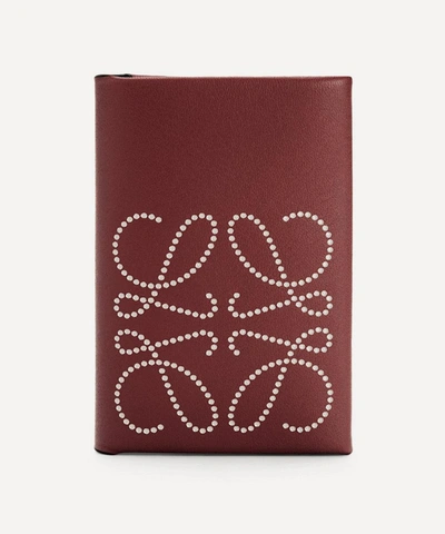 Shop Loewe Brand Bifold Leather Card Case In Berry/light Oat