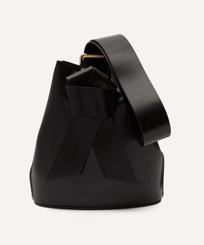 Shop Acne Studios Knotted Leather Bucket Bag In Black