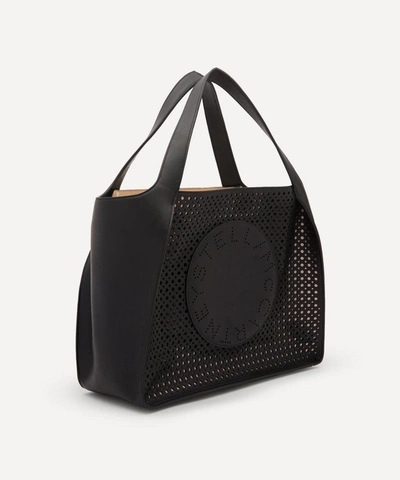 Shop Stella Mccartney Stella Logo Perforated Faux Leather Tote Bag In Black