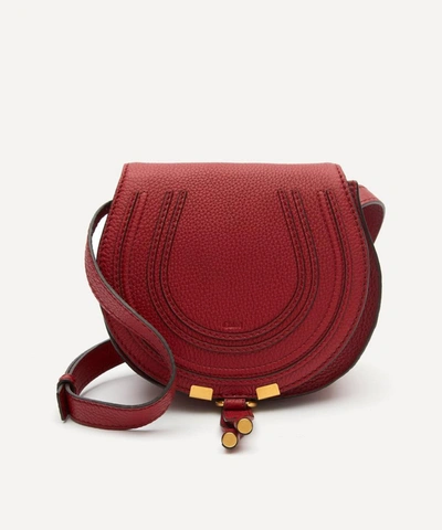 Shop Chloé Marcie Mini Leather Saddle Bag In Smoked Red
