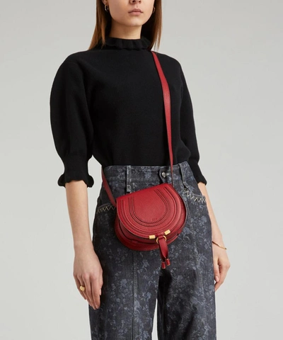 Shop Chloé Marcie Mini Leather Saddle Bag In Smoked Red