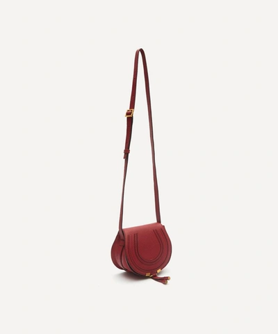 Shop Chloé Marcie Mini Leather Saddle Bag In Smoked Red