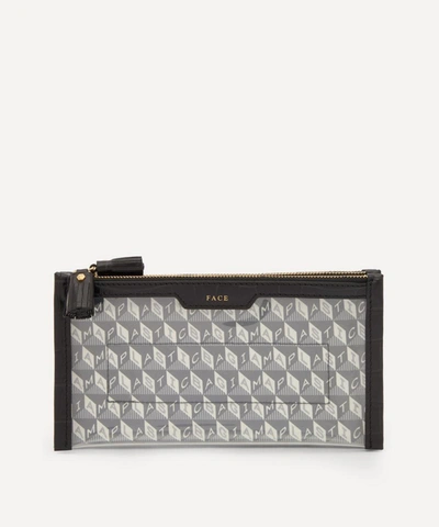 Shop Anya Hindmarch I Am A Plastic Bag Mini Filing Cabinet Clear Plastic And Recycled Coated Canvas Pouch In Charcoal