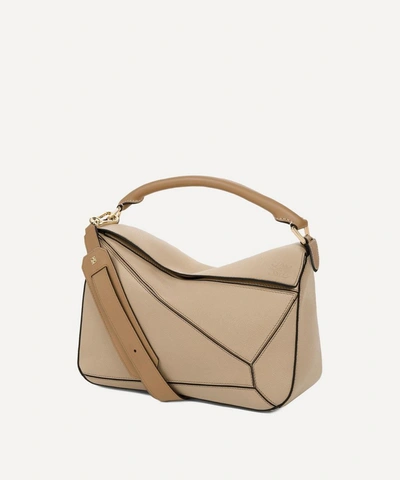Shop Loewe Puzzle Leather Shoulder Bag In Sand/mink