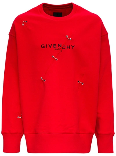 Shop Givenchy Red Oversize Sweatshirt With Logo And Metal Details