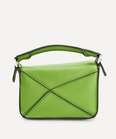 Shop Loewe Nano Puzzle Leather Shoulder Bag In Green