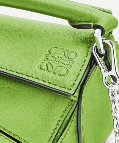 Shop Loewe Nano Puzzle Leather Shoulder Bag In Green