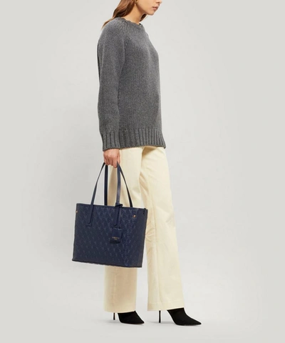 Shop Liberty London Little Marlborough Tote Bag In Iphis Embossed Leather In Navy