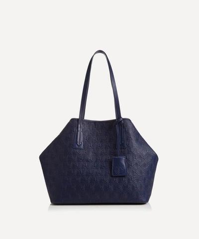 Shop Liberty London Little Marlborough Tote Bag In Iphis Embossed Leather In Navy